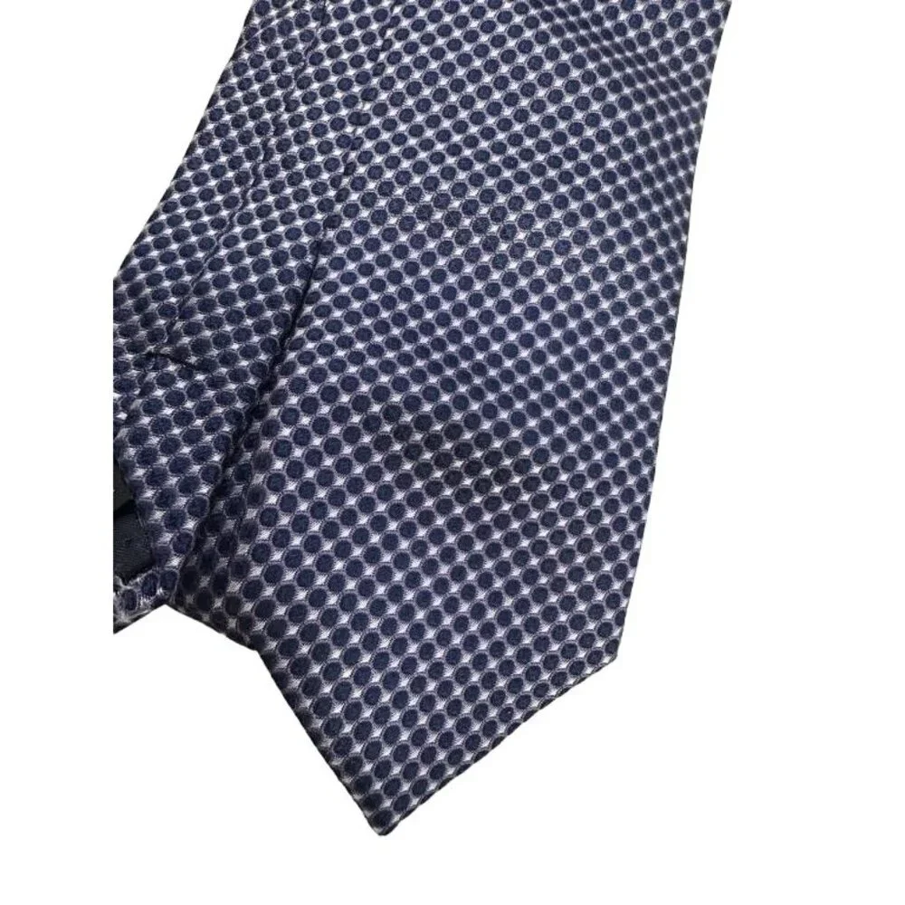 YSL Yves Saint Laurent Pour Homme Navy & White Dotted Italian Silk Tie Worn Twic